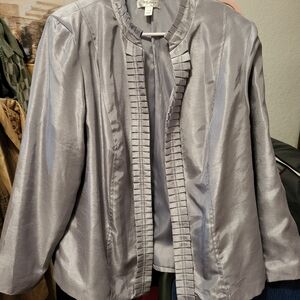 DRESS Barn ASL Silver Pleated-Trim Open Front Jacket Size 14/16